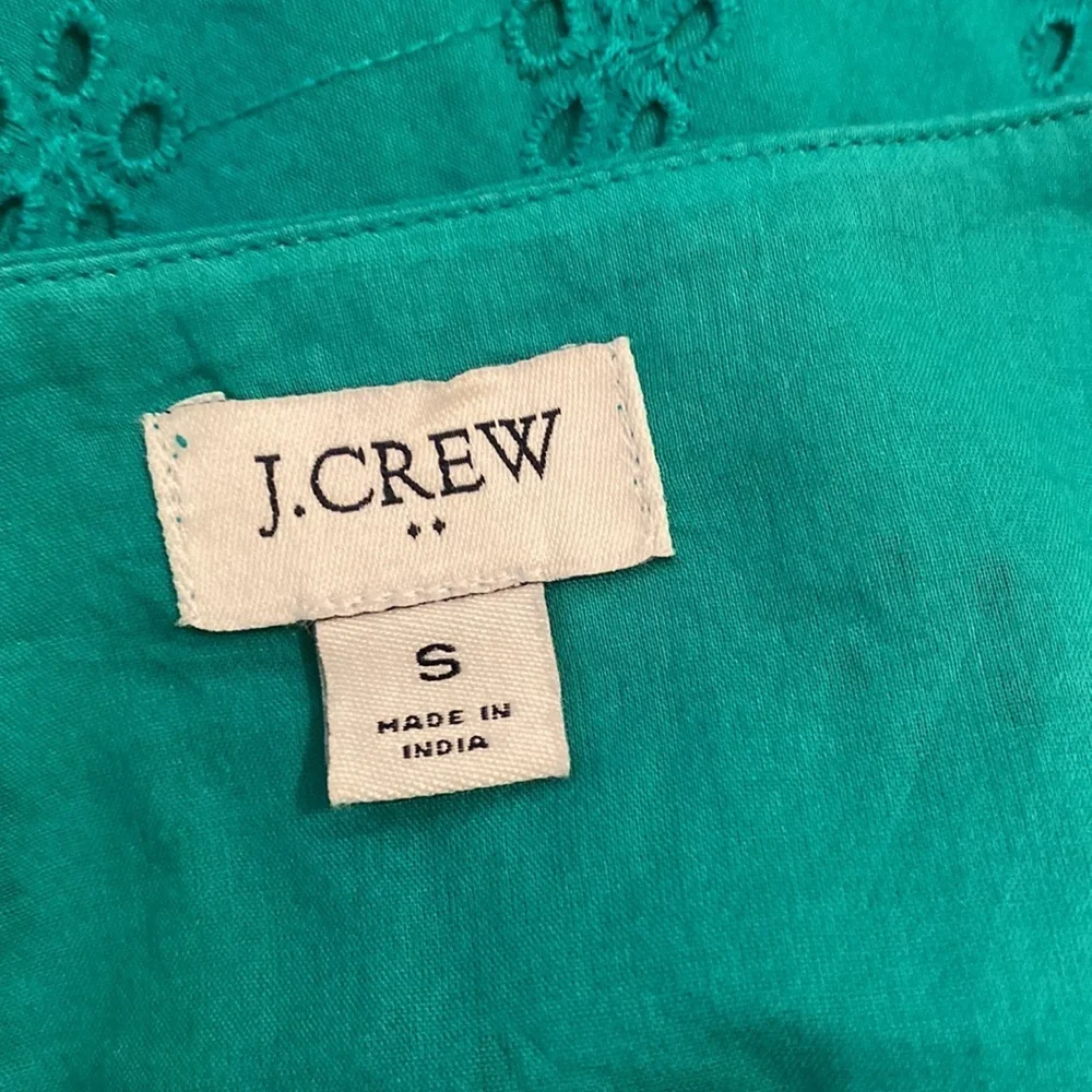 J. Crew Green Puff Sleeve Cotton Blouse. Size S . Style BQ034